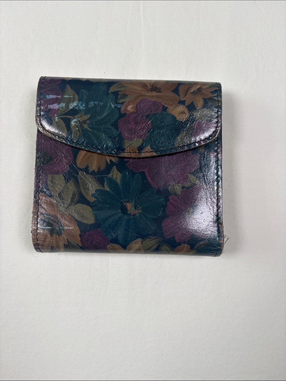Patricia Nash Floral Fold Wallet — Teal, Burgundy, Brown, Gold